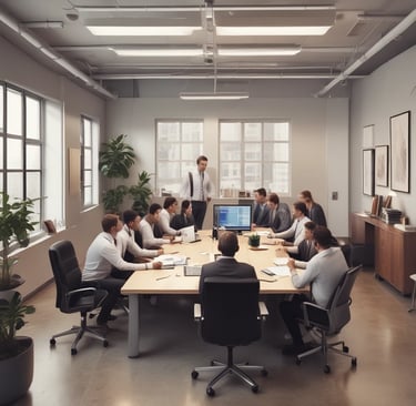 a group of people sitting around a table with laptops representing the growing team at Altitude
