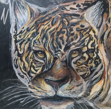 Original Leopard painting. Mixed Media on canvas. Leopard drawing young artist. By the artist Angelina.N ArtNess.