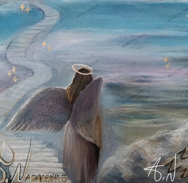 Original mixed media painting. Art of Yaakov's dream. ציור על חלום יעקוב. Young artist art. 16 old artist. Angelina.N ArtNess