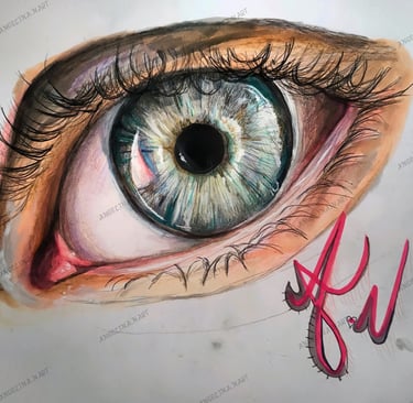 Original Realistic eye drawing. 16 years old artist. Mixed media. Art by Angelina.N ArtNess. Talent. Young artist.