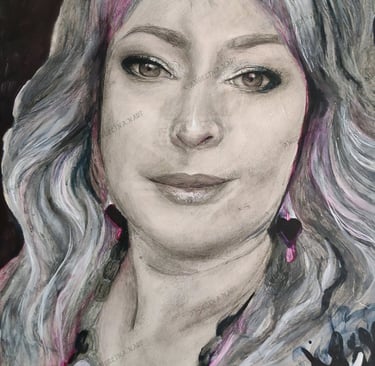 Original painting of Mother. Mixed media portrait. Creative portrait by the artist Angelina.N ArtNess.
