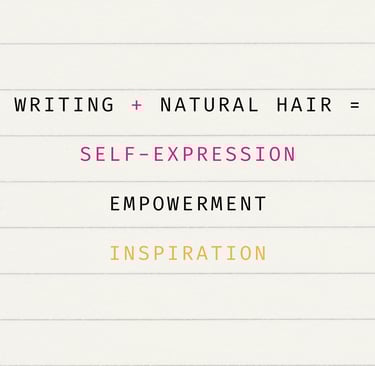 a note pad with WRITING + NATURAL HAIR= SELF-EXPRESSION, EMPOWERMENT AND INSPIRATION.