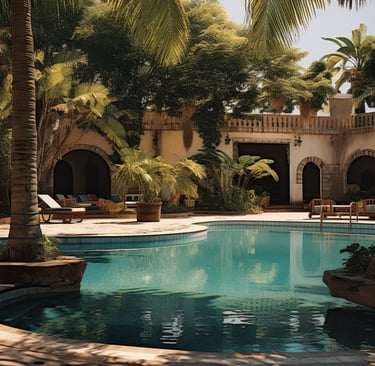 a pool surrounded by palm trees in villavicencio, colombia