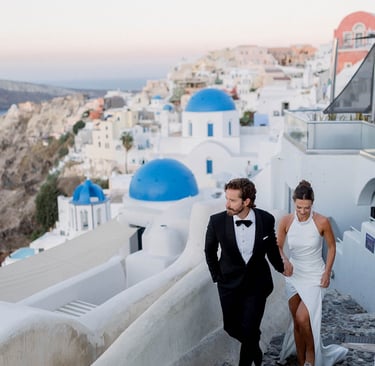 European destination wedding with blue domes