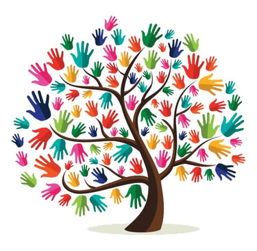 A tree with colourful helping hands as leaves.
