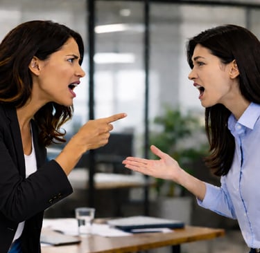 2 employees in a very heated argument in a business setting