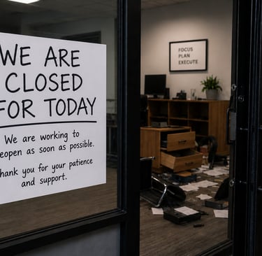 office closed for the day after being burglarized and items stolen.