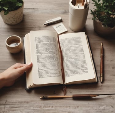Close-up of hands holding a journal and pen, symbolizing personal growth and planning.