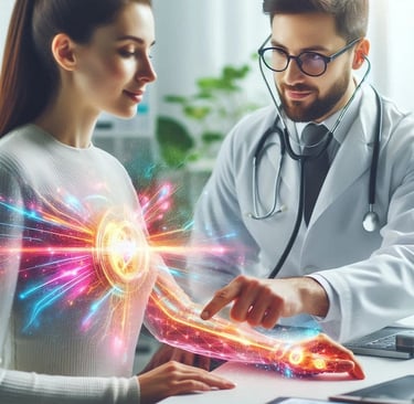 Doctor checking photon and frequency levels