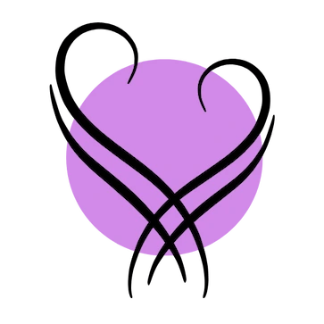 Pink cycle symbol with black hands forming a heart—representing care and connection