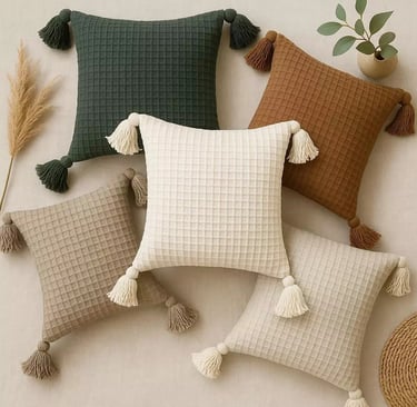 Capa de almofada boho 45x45 pompom piquet cru algodão bohochic