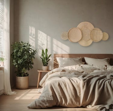 Decoração Parede Boho Composição Cestos de Palha