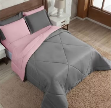 Edredom Casal Dupla Face Cobre Leito Queen + Lençol Queen Com Elástico 6 Peças Tecido Toque Macio