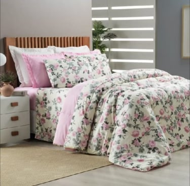 Kit Colcha Cobre Leito Casal Queen Dupla face Bouti Bordado Ultrassônico Premium