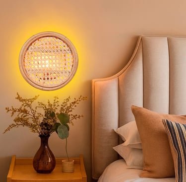 Luminária Arandela Fibra Natural Rattan Palha Indiana 