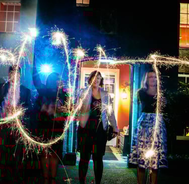 Wedding guests spelling out words with sparklers