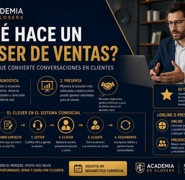 Qué hace un closer de ventas: infografía sobre el proceso comercial moderno, funciones del closer, s