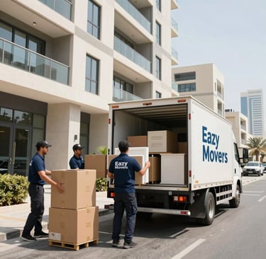 Professional Eazy Movers staff loading boxes and furniture in Dubai |eazymovers.ae