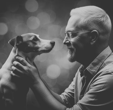 Ernest Belchi mirando fijamente un Jack Russekll