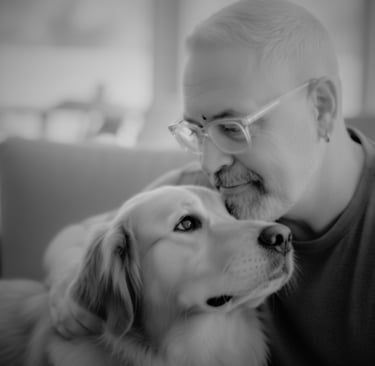 Ernest Belchi abrazando un Golden