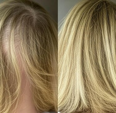Before and after hair regrowth tattooing treatment on light colored hair