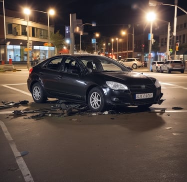 a car damaged in a car crash at an intersection