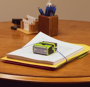 a small stamper with papers on a table