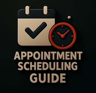 Calendar with checkmark and red clock icon above the text ‘Appointment Scheduling Guide