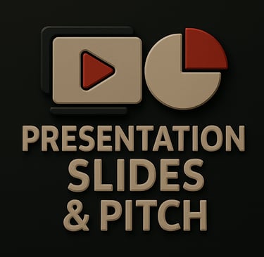 Play button and pie chart icon symbolizing business presentation slides and pitch deck creation serv