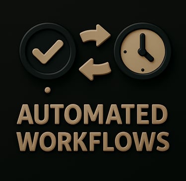 Flowchart and automation gear icons symbolizing streamlined automated business workflows