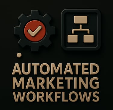 Marketing funnel and robot gear icons representing AI-powered automated marketing workflows