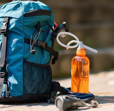 rucsac cu bidon de apa recondat in trasee montane