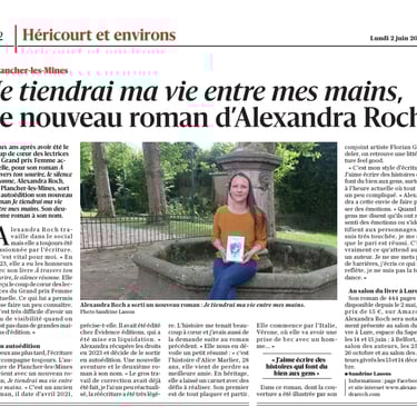 Article de presse - "Je tiendrai ma vie entre mes mains", le nouveau roman d'Alexandra Roch.