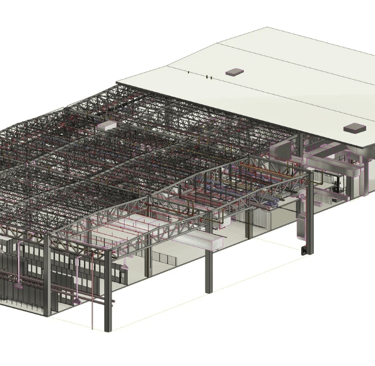 a building with a metal structure and a metal structure
