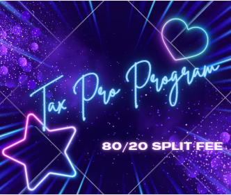 a blue background with a star and heart and the words tax pro program written in light blue