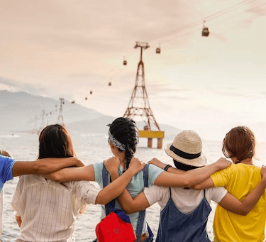 Group of teenager friends with arms over their shoulders