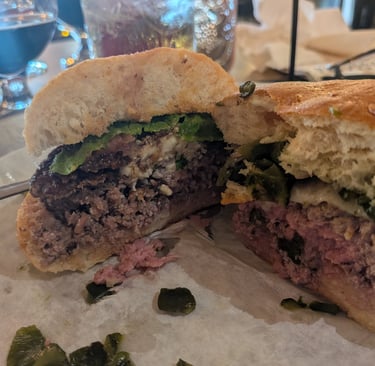 large  burger cut to show the inside view