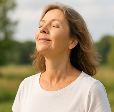 Woman breathing easy after using Hypnosis to Quit Smoking