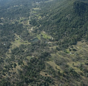 Aerial view of an area in Mariposa County, CA.