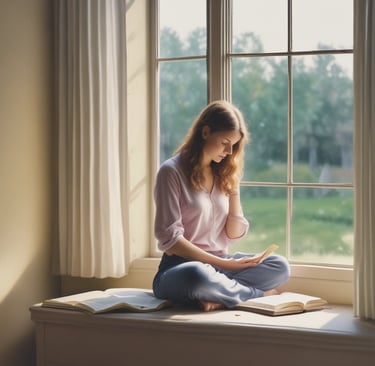 Christian woman journaling with Bible, finding peace in God during anxiety and depression