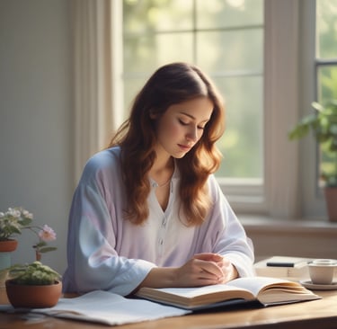 Christian woman praying with Bible, symbolizing self-worth, confidence, and boldness in Christ.