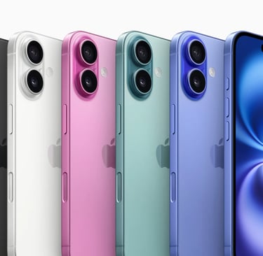 a group of four iphones with different colors and sizes of the iphone