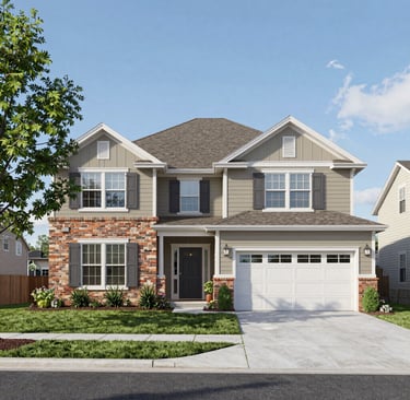 A building with a vibrant and large mural painted on its side, depicting a person spray painting with dynamic blue, orange, and white abstract designs. The scene is set on a clear day with a bright blue sky and fluffy clouds, surrounded by green trees and a quiet street.