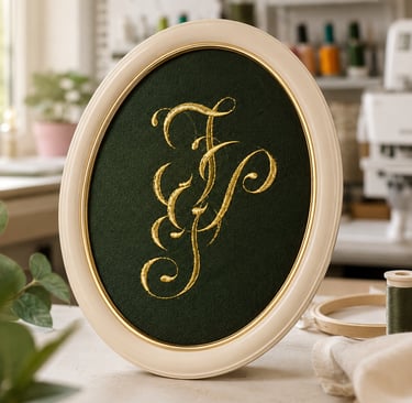 broderie personnalisé avec monogramme doré réalisé dans notre atelier en Bretagne 