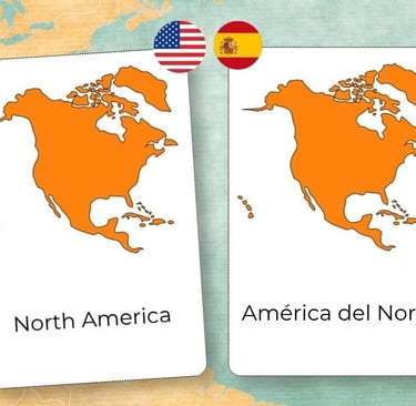Bilingual Montessori materials: matching English and Spanish nomenclature cards for a Spanish immersion homeschool