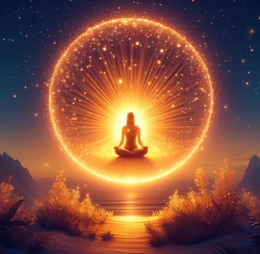 An individual meditates encircled by a radiant glow, embodying the essence of self-love 