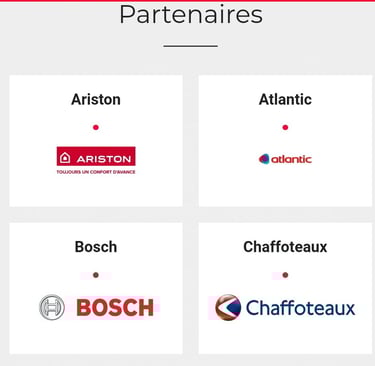 Logos des partenaires CVC Ariston, Atlantic, pour les systèmes de chaffe-eau