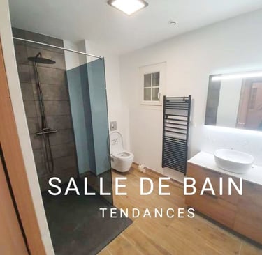 renovation salle de bain, bac a douche noir, pose wc suspendu, meuble de sdb design