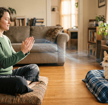 Woman giving Corgi Reiki