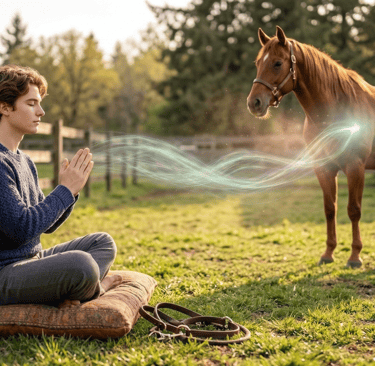 Man giving a horse Reiki